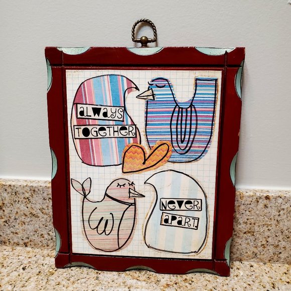 Vintage Wooden Wall Plaque, Birds "Always Together Never Apart" Inspirational - Picture 1 of 6